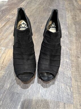 Fergalicious Black Suede Peep-Toe Ankle Booties